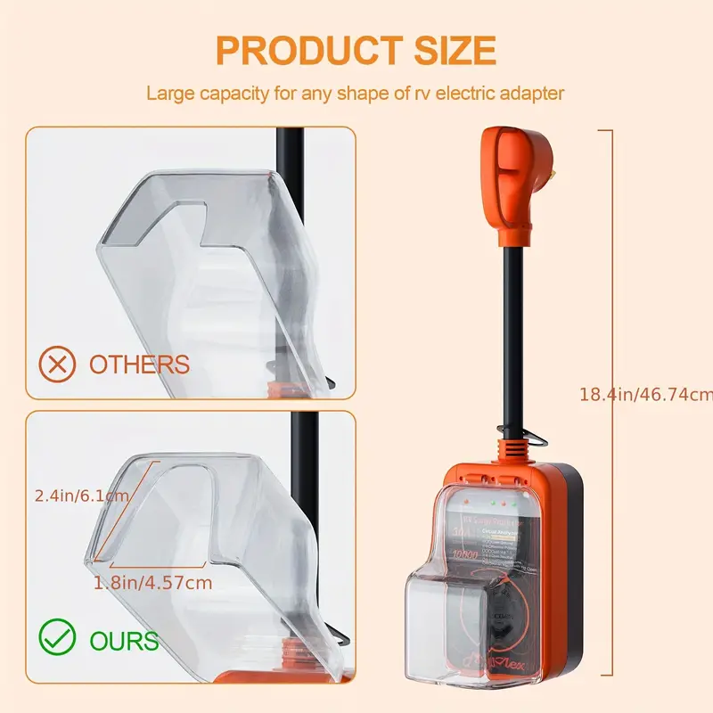 Chumajor RV Surge Protector, 30 Amp RV Circuit Analyzer, 10000 Joules Surge Guard Protection with Waterproof Cover, LED Display, RV Voltage Protector for Camper, Travel Trailers, Orange