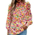 thumbnail image 2 of EFINNY Women Chiffon Broken Flowers Blouse Turtleneck Pleated Long Sleeve Shirt Top, 2 of 7
