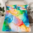 thumbnail image 2 of Watercolour Maple Sheet Set Golden Glitter Bed Sheets Set Colorful Artwork Stone Pattern Sheets Queen Size Modern Soft Microfiber Bedding Set With 2 Pillow Cases, 2 of 7