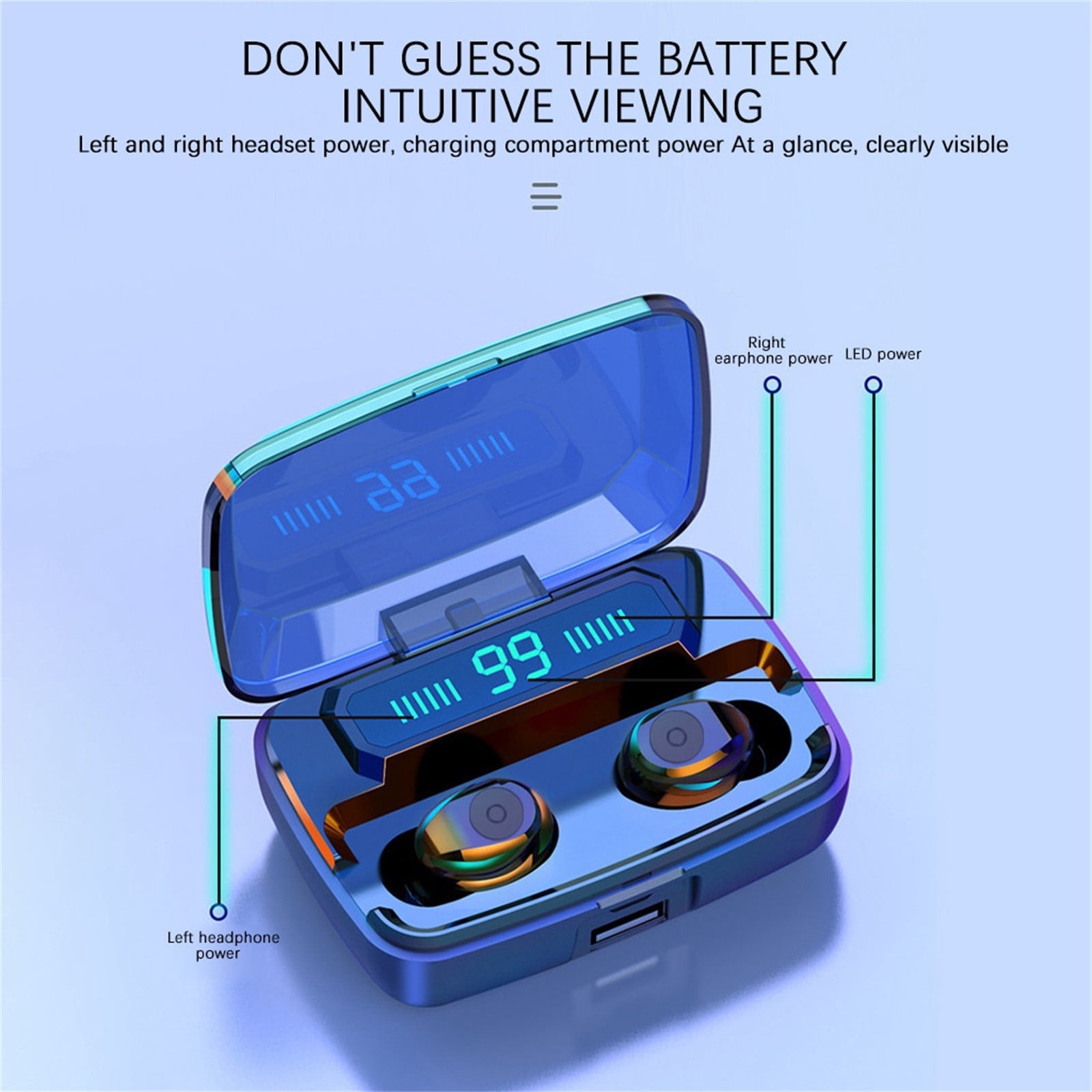 Bluetooth Headphones True Wireless Earbuds 60H Playback LED Power Display Earphones with Wireless Charging Case IPX5 Waterproof in-Ear Earbuds with Mic for TV Smart Phone Laptop Computer Sports(As)