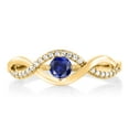 thumbnail image 2 of Gem Stone King 0.56 Ct Round Blue Created Sapphire 18K Yellow Gold Plated Silver Ring, 2 of 3