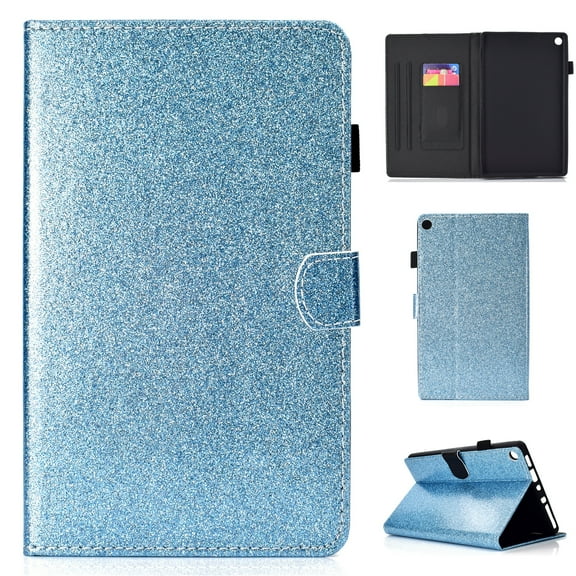 Fire HD 8 2018 2017 2016 Case Cover Glitter, Allytech Slim PU Leather Full Protective Auto Sleep Wake Anti-Scratch Folio Style Stand Case for Amazon Kindle Fire HD 8 8th/6th/6th Generation, Blue