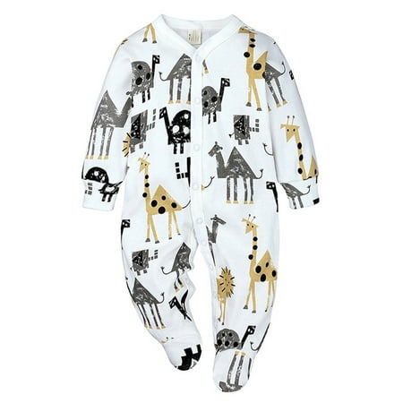 

Boys Girls Long Sleeve Winter Cartoon Fashion Prints Jumpsuit Romper Footed Pajamas For Babys 6 Month Girl Clothes