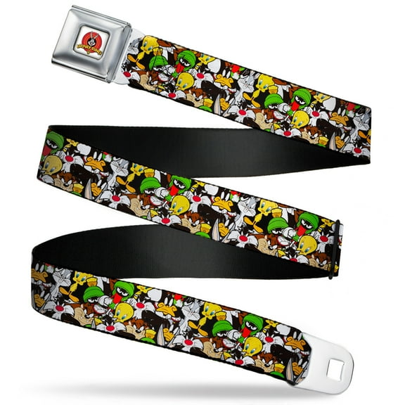 Looney Tunes Belt, Seatbelt Buckle Belt, Looney Tunes Character Stacked Collage3, 30 to 44 Inches