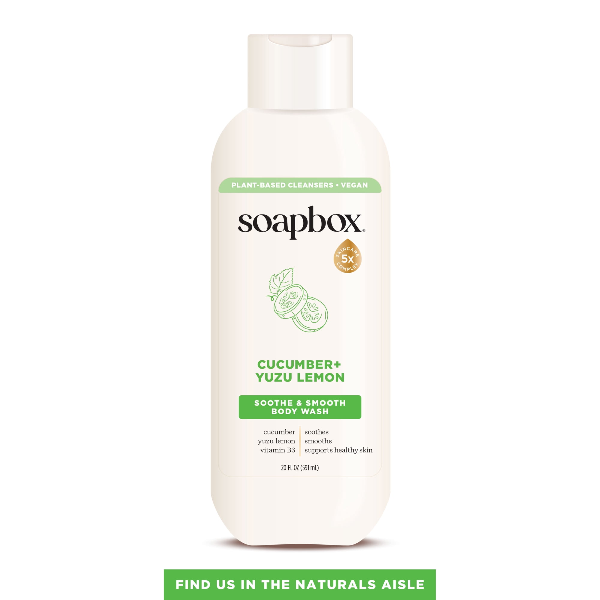 Soapbox Moisture Multiplying Body Wash for Women & Men, All Skin Types, Cucumber and Yuzu Lemon, 20 oz