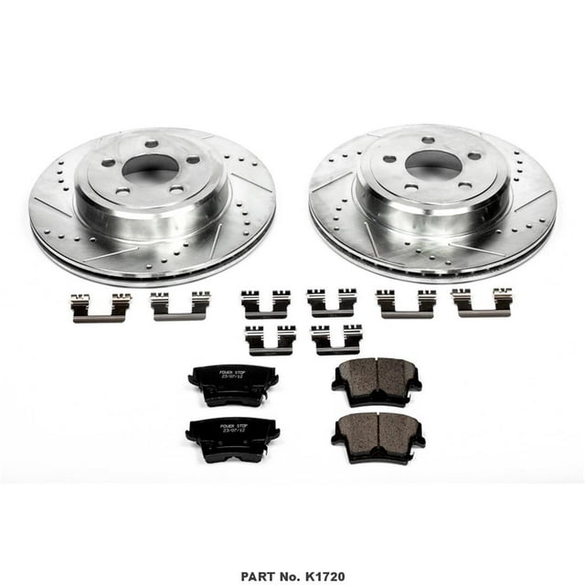 Power Stop Brake Kit K1720 1-Click Brake Kit; Carbon Fiber Ceramic Brake Pads; 12.6 Inch Silver Zinc Plated Cross-Drilled And Slotted Rotor; With Rotor/Brake Pad/Hardware