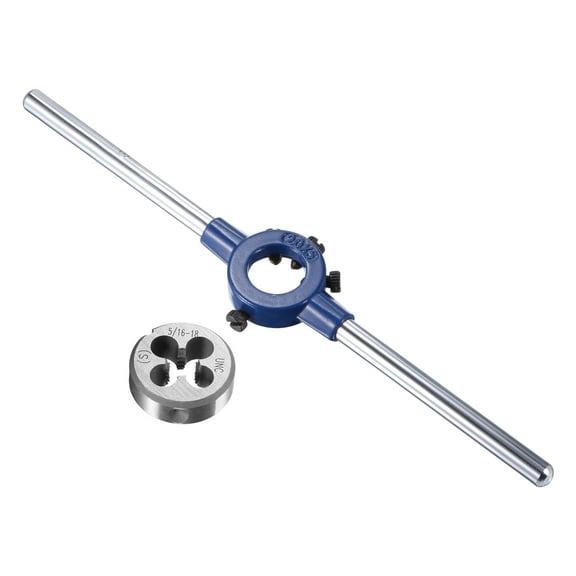 Round Die Stock Handle Wrench Set 5/16-18 UNC Threading Die and 25mm Die Holder (Capacity: 16mm-25mm / M7-M8)