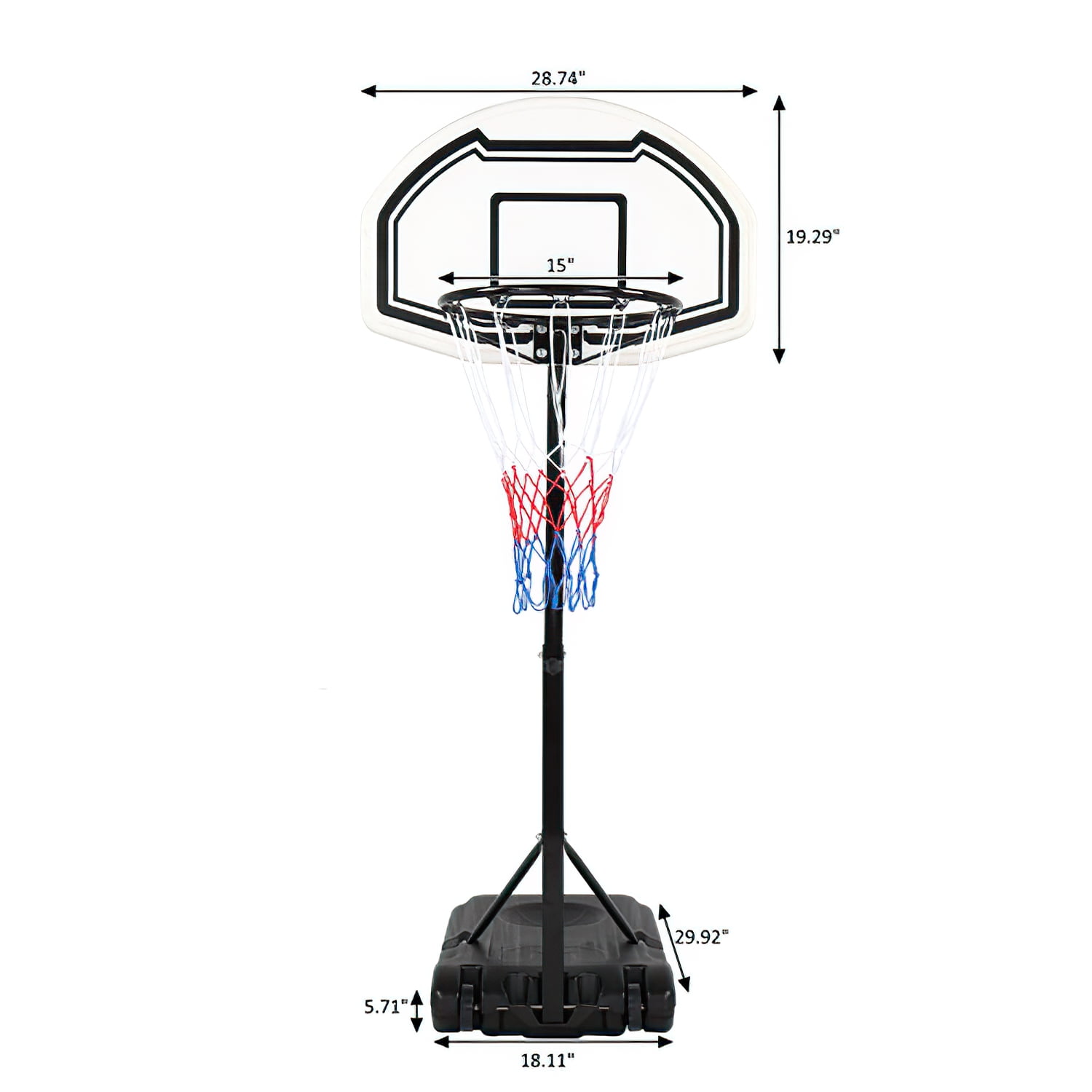 Kadyn 28" x 19" Backboard Adjustable Pool Basketball Hoop, Removable Youth Basketball Stand W/Wheels, White & Black Kadyn 28" x 19" Backboard Adjustable Pool Basketball Hoop, Removable Youth Basketball Stand W/Wheels, White & Black