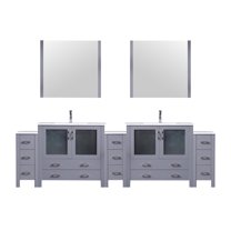 Volez 108 in W Dark Grey Vanity with Side Cabinets, Ceramic Top, 34" Mirrors, & Faucet Set