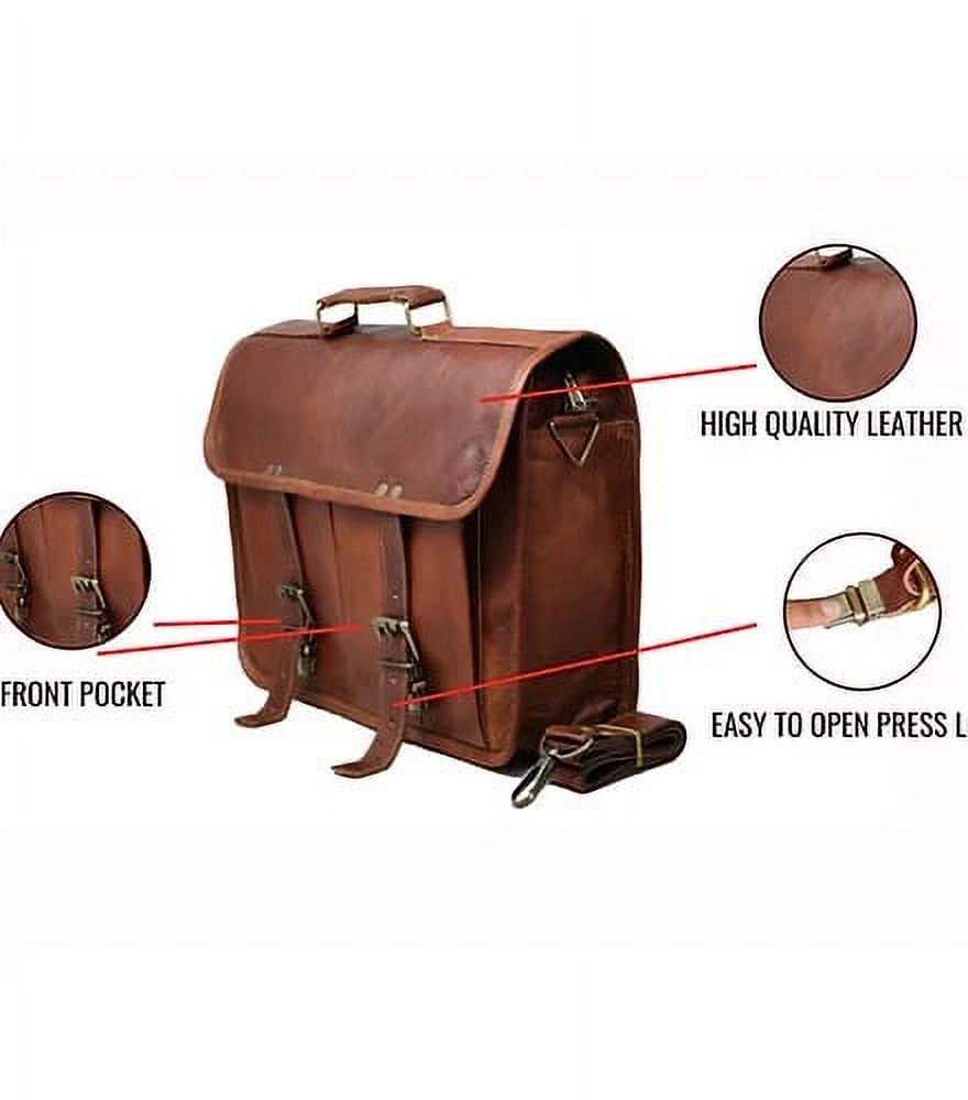Jaald 16" Leather Messenger Bag Laptop Crossbody Shoulder Side Bag Satchel Gift for Men Women Office Work Briefcase