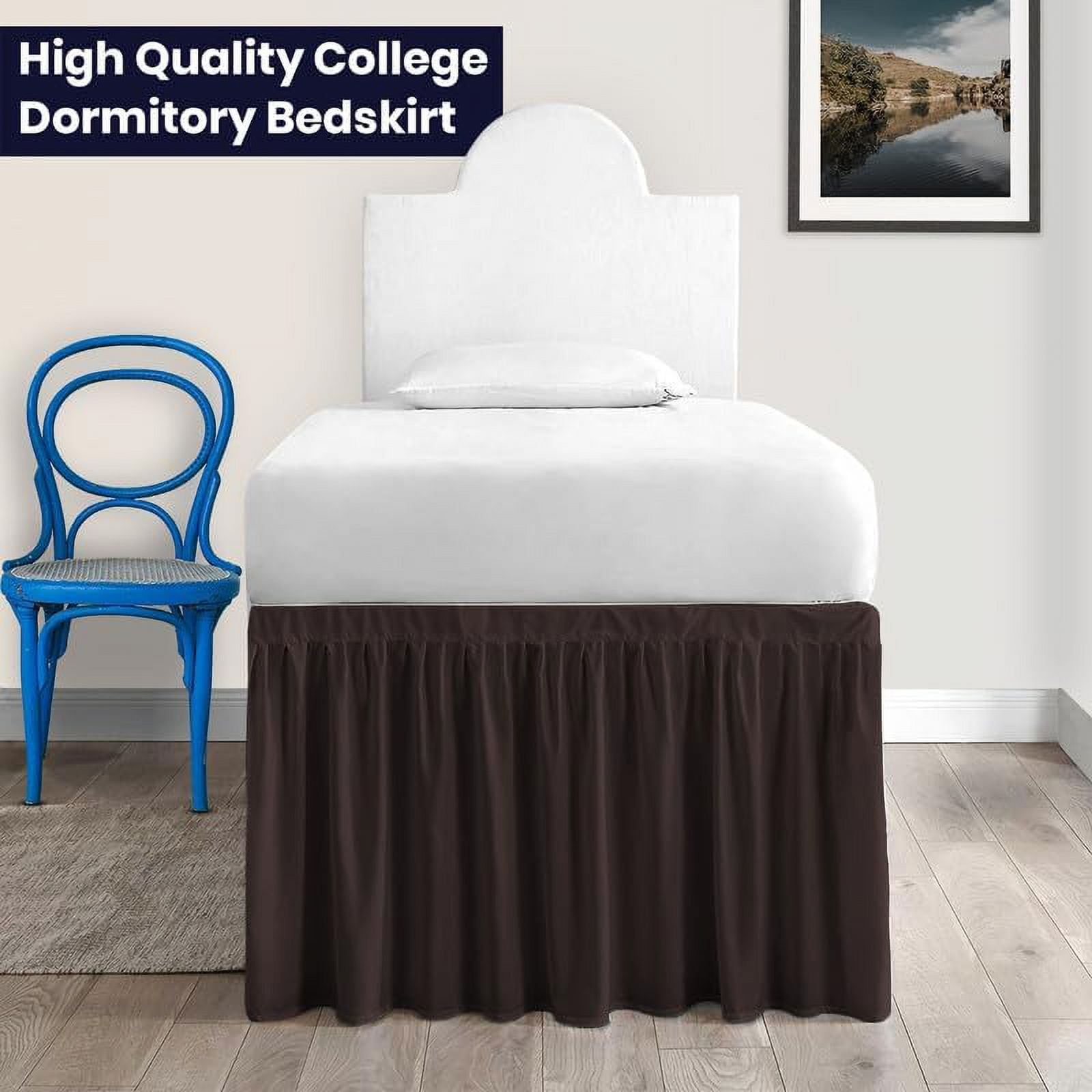 Dorm Bed Skirt Twin XL 42" Drop, College Dorm Room Bed Skirts Easy to Put On Twin XL Size Dust Ruffle Dorm Sized Bed Skirts, 600TC Egyptian Cotton Bed Skirt, (Chocolate, Twin-XL - 42" Drop)