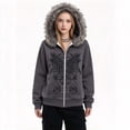 thumbnail image 2 of 12-13 Years Juniors Faux Fur Hooded Zip Up Sweatshirt Long Sleeve Graphic Pullover Outerwear with Pockets, 2 of 6
