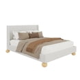 thumbnail image 5 of Upholstered Platform Bed with Wingback Headboard and Round Wooden Legs, Wingback Platform Bed Velvet Platform Bed Frame with Strong Wooden Slats for Bedroom, No Box Spring Needed, Noise-Free, 5 of 7