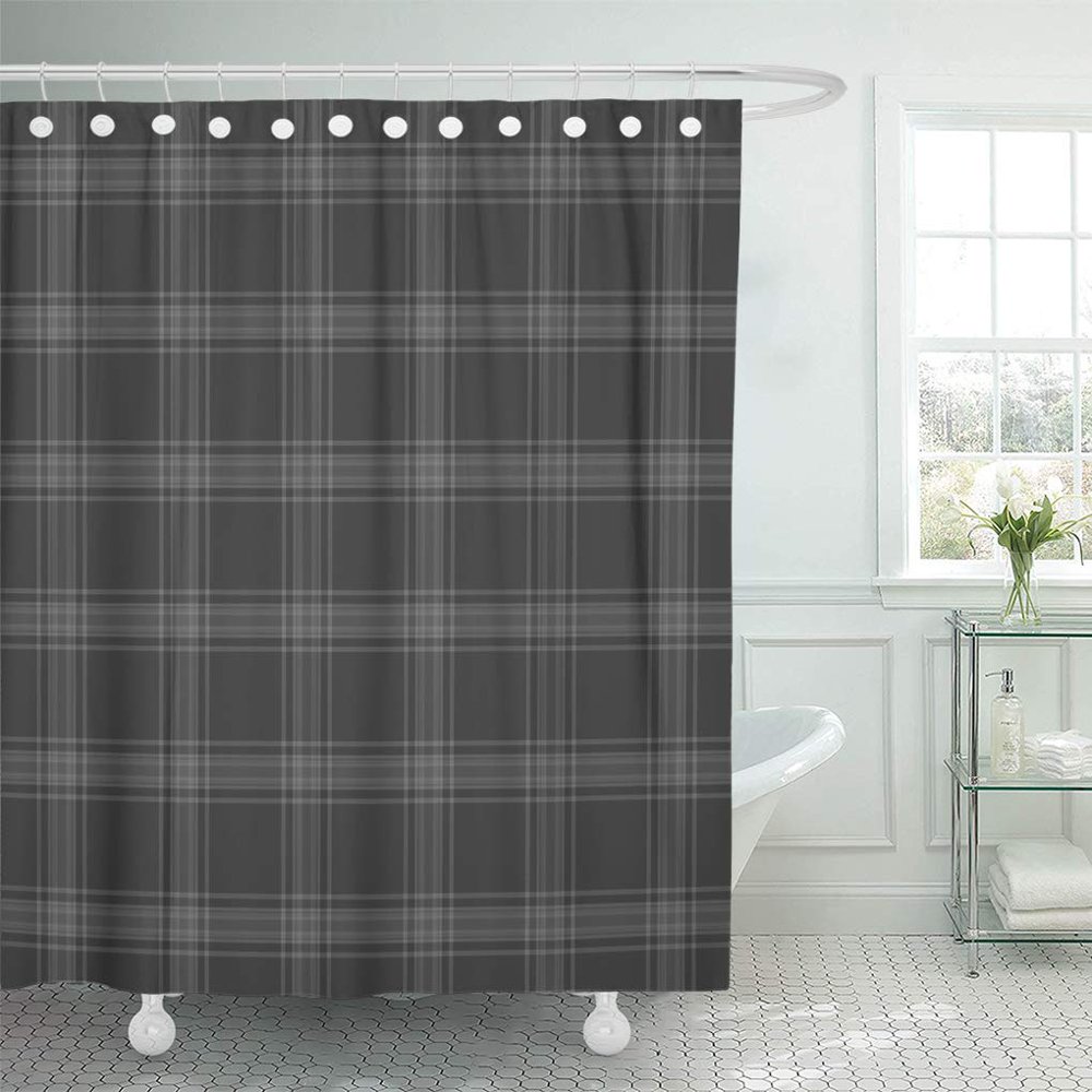 KSADK Gray Abstract Beige Vintage Plaid Pattern Black Woods Tan Shower