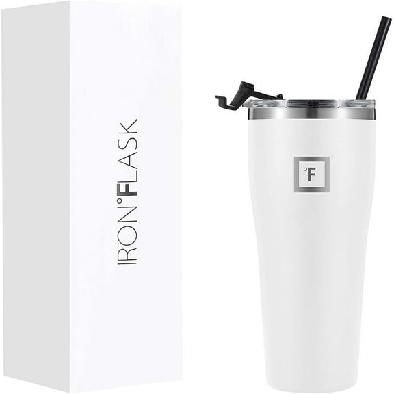 IRON FLASK Insulated Rover Tumbler and Lid & Straw Leak Proof & Stainless Steel Bottle for Hot & Cold Drinks, White, 24 Ounces