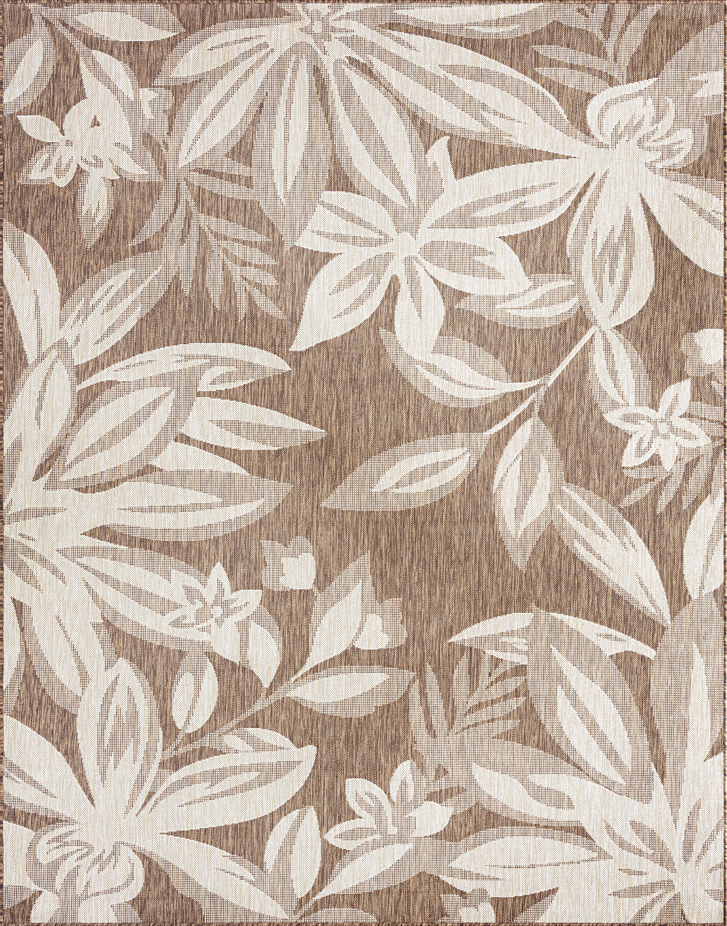Bliss Rugs Floral Tropical Large Indoor Outdoor Area Rug for Patio, Porch, Garden | Brown, 7'11'' x 10'3''