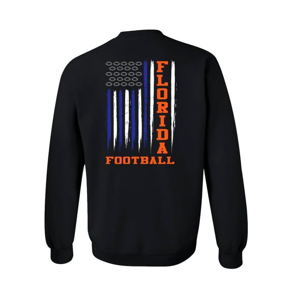 Florida Football Team Color Orange and Blue American Flag Mens Crewneck Pullover Sweatshirt-Black-small