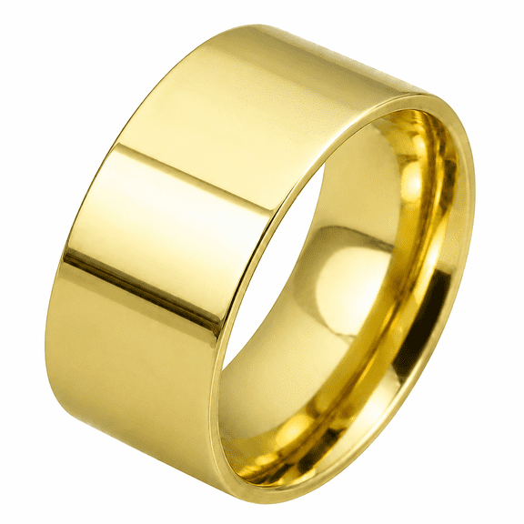 BQJ Unisex 10mm Wide Band Ring, Stainless Steel Clean Modern Minimalist Style, Sizes 5-13, Three Tone Choices for Office, Dinners, Coordinated Couple Looks and Gift for Him or Her