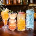 thumbnail image 3 of Juego de 4 vasos Tiki transparentes exóticos de cóctel tropical con pajitas y posavasos estilo hawaiano para Mai Tai Zombie y Pia Colada, 3 of 7