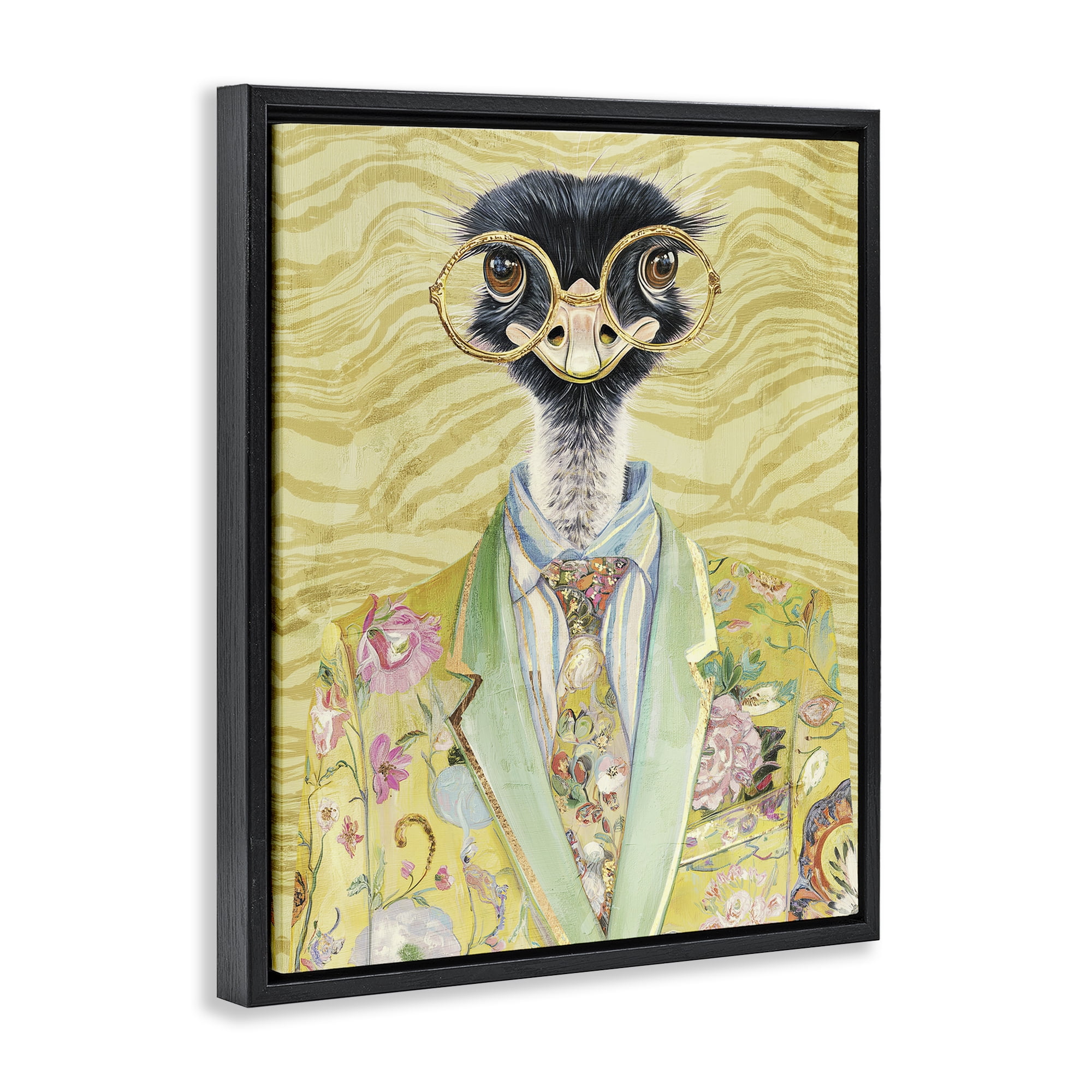 Stupell Industries Dandy Ostrich Portrait Black Framed Floater Canvas Wall Art, design by Svetlana Aleynikova