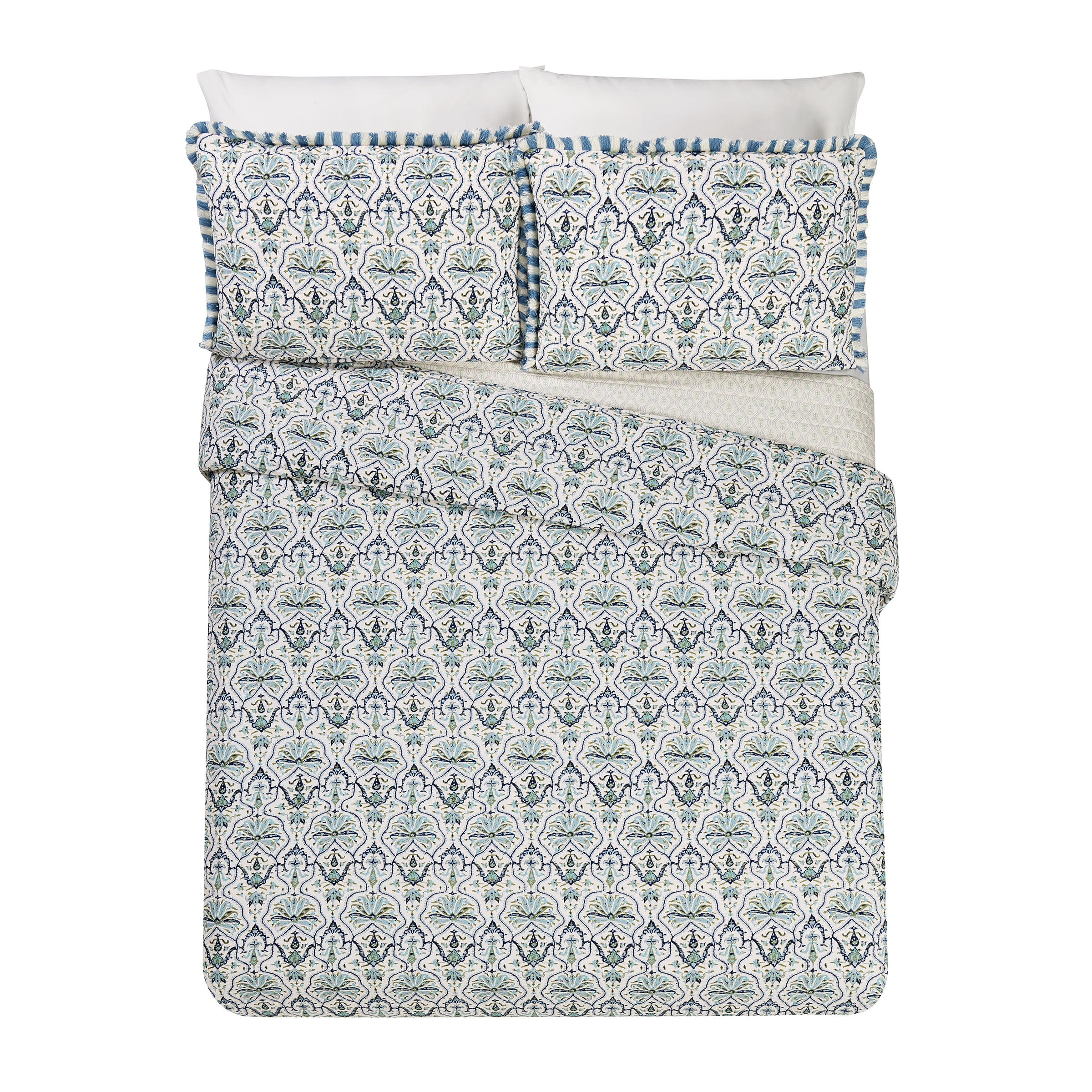 Spartina 449 Hamilton 3-Piece Reversible Cotton Quilt Set, Cream/Blue, King