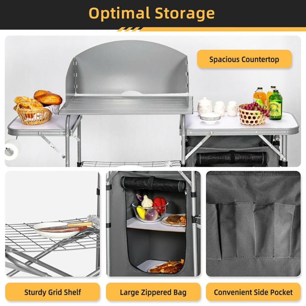 Aimee Lii Foldable Outdoor BBQ Portable Grilling Table With Windscreen Bag, Folding Camping Table