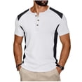 thumbnail image 3 of Hesxuno Men Henley T-Shirts Waffle Knit 3 Button Tops Color Block Short Sleeve Tees Lightweight Collarless Casual Workout Shirts White L, 3 of 5