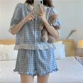 thumbnail image 4 of Conjunto de pijama de manga corta para mujer, ropa de dormir sencilla de estilo coreano para adolescentes, informal, para el hogar, suave, para uso diario, Verano, 4 of 4
