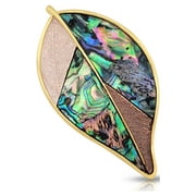Besheek Goldtone Abalone Leaf Magnetic Brooch