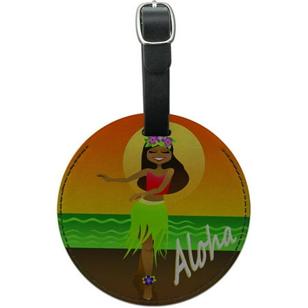 Leather Italian Genuine Luggage Set - Graphics and More Hula Dancer Hawaii Aloha Round Leather Luggage ID Tag Suitcase Carry-On