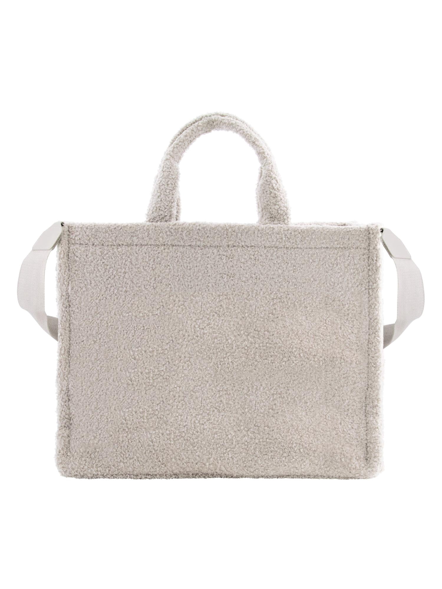 Looney Tunes Tote Bag, Bugs Bunny Faux Fur Travel Handbag with Adjustable Shoulder Strap and Trolley Sleeve, Gray