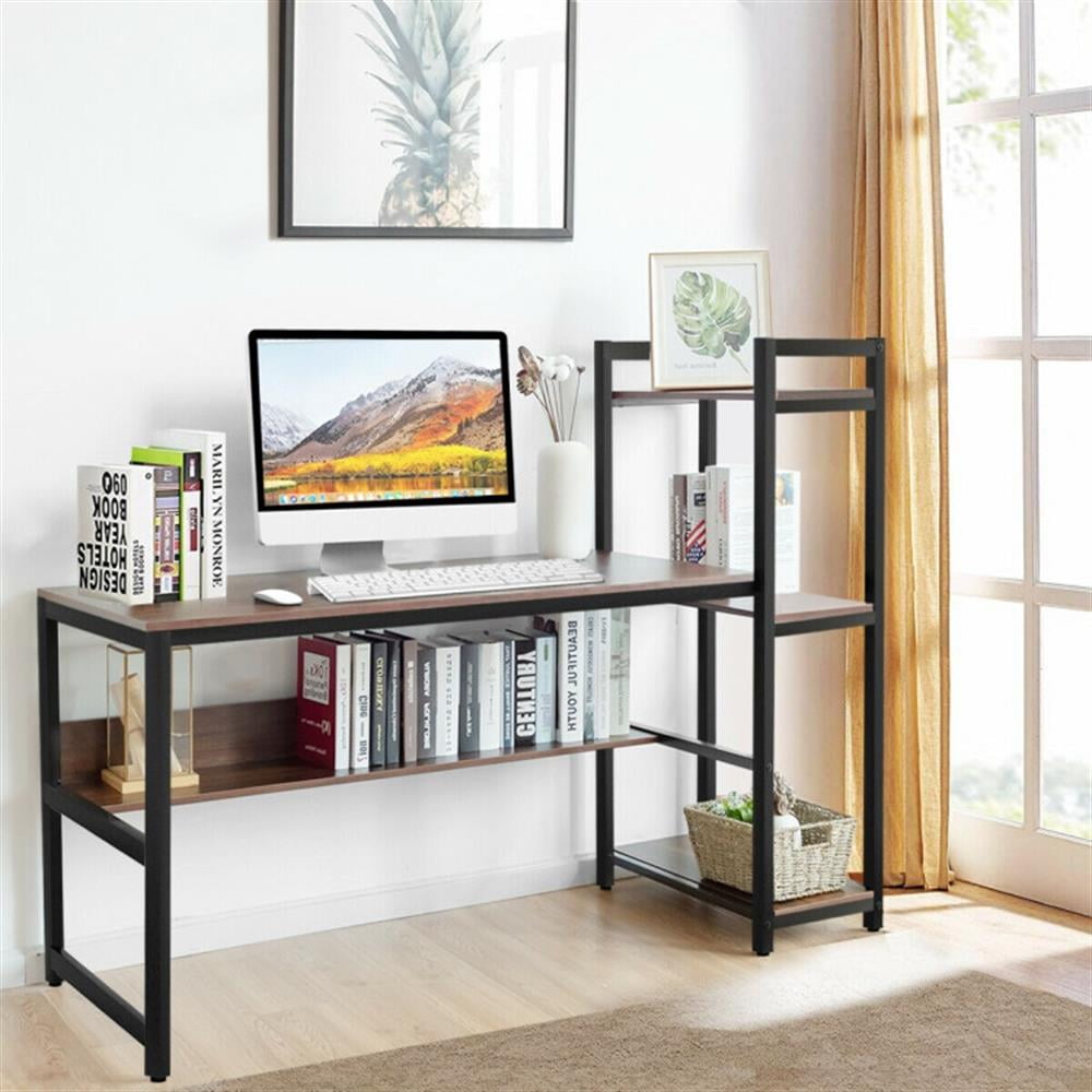 Demi Bonn 59" Computer Desk Office Workstation 4-Tier Storage Shelves, Small Home Study Writing Table, Walnut