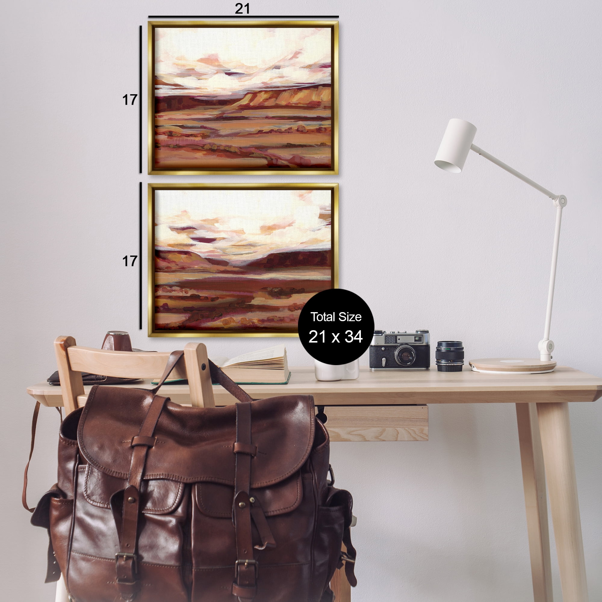 Stupell Industries Mauve Mesa Abstract Landscape Landscape & Nature Painting Gold Floater Framed Canvas Art Print Wall Art, 21 x 17, Set of 2