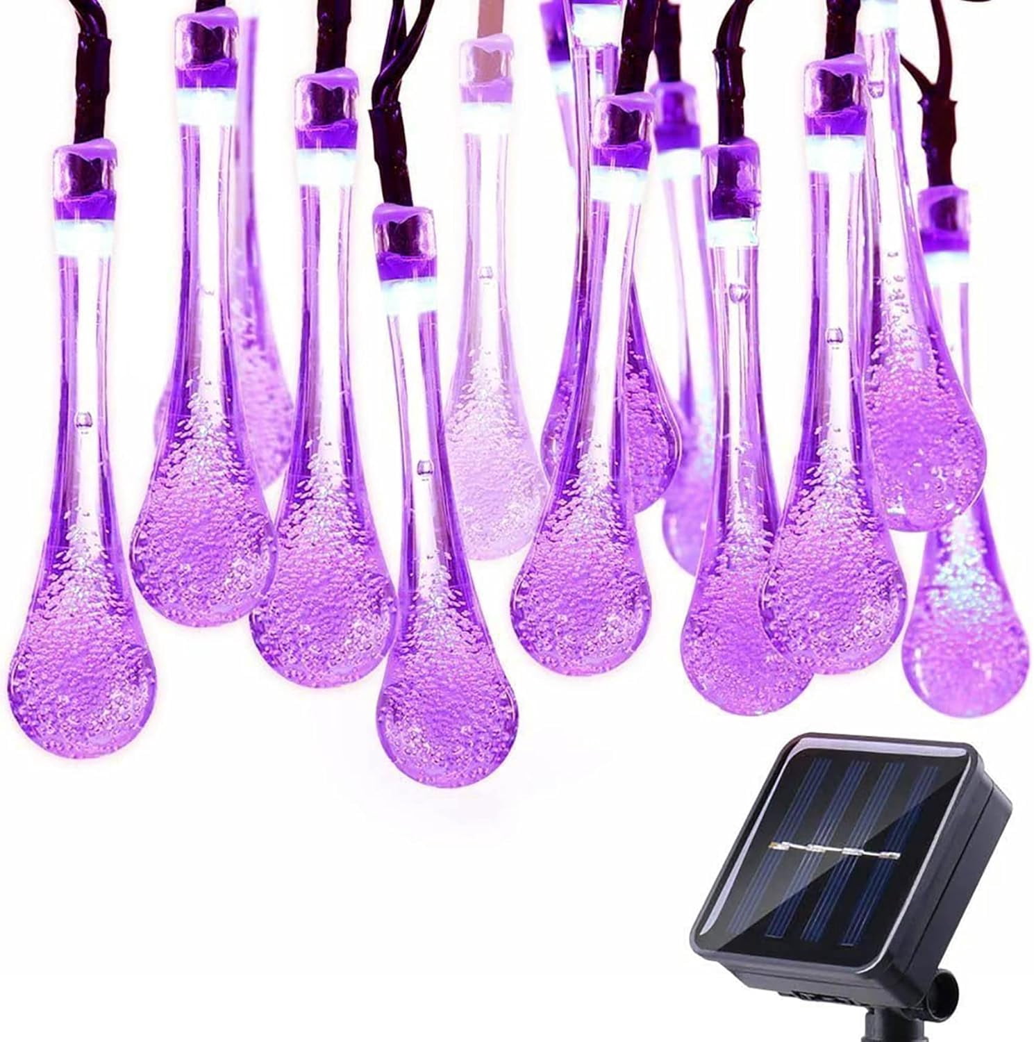 Solar String Lights Outdoor 20ft 30LEDs Water Drop Fairy Garden Lights Waterproof 8 Modes Raindrop Festival Decorative Lighting for Terrace Patio Gazebo Christmas Party Wedding