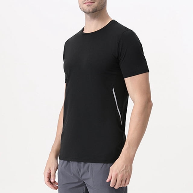 pstuiky Camisa de manga corta para hombre, Camiseta deportiva elástica transpirable de color sólido, informal, de manga corta y cuello redondo para hombre ropa de hombre xl