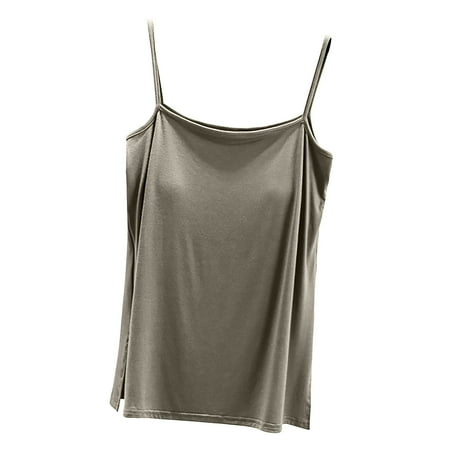 safuny Clearance Summer Women s Trendy Padded Basic Camisole with Bulit In Bra Floral Printed Cami Top Sleeveless Vest V Neck Top Yoga Sports Leisure Comfy Fit Clothing Fashion Green L