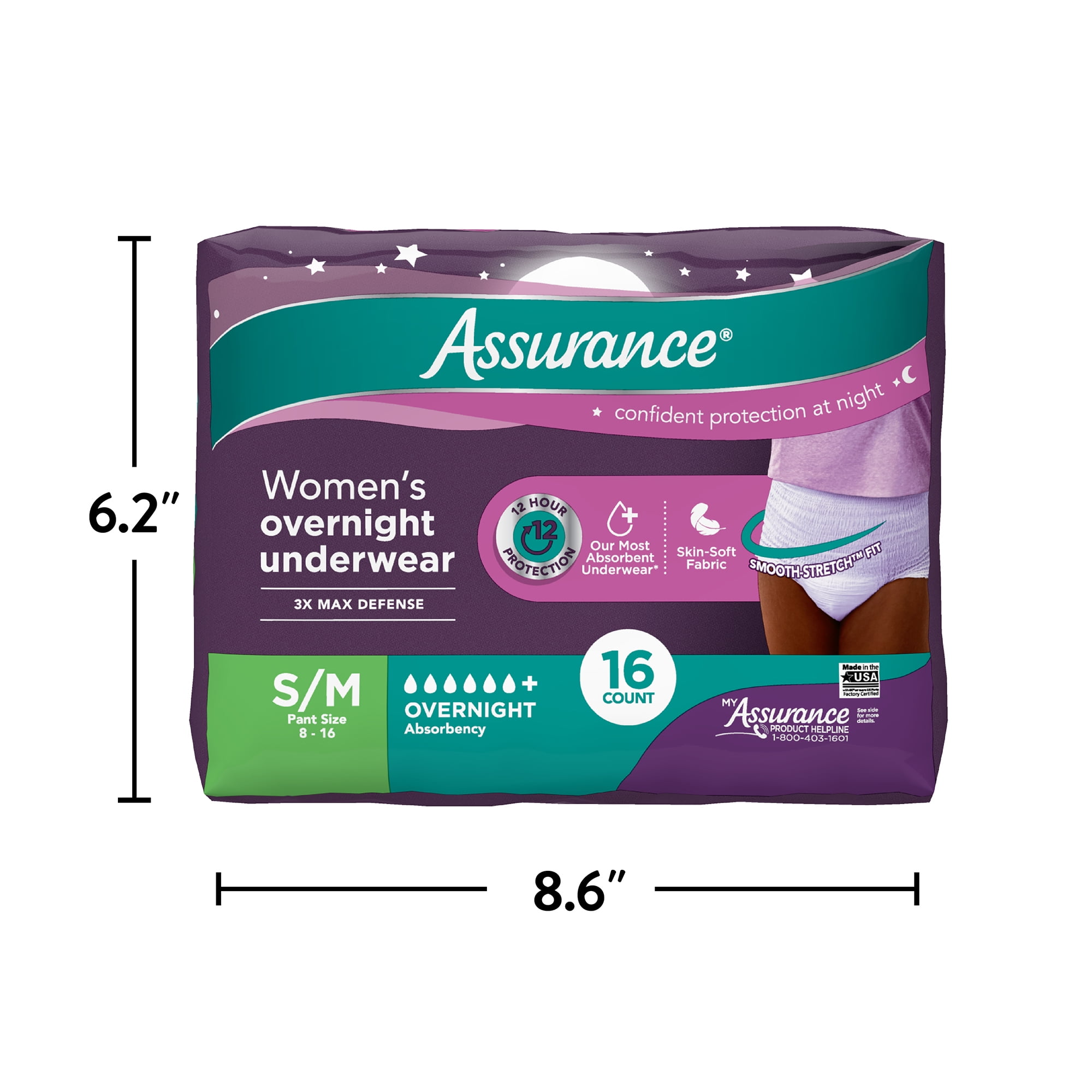 64 Count 4x16 Assurance Women Incontinence Overnight Underwear Max
