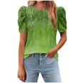 thumbnail image 2 of Xixinqiwan Women Tops Short Sleeves,Womens Summer Tops for 2025 Puffed Sleeves Casual Crew Neck Pleated Tops Blouses Fashion Botton Up Shirts, 2 of 7