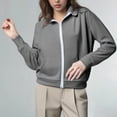 thumbnail image 6 of hotojiny Women's Zip Up Jacket Casual Long Sleeve Workout Sweatshirts Vintage Solid Color Athletic Sport Coat Outwear with Pockets, 6 of 7