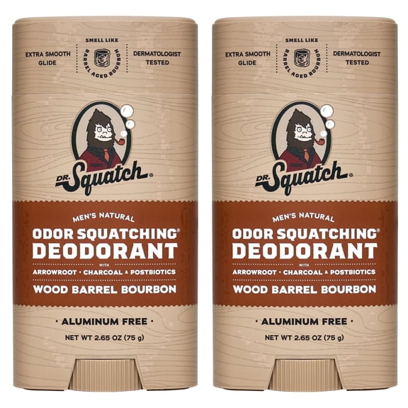 Dr. Squatch Natural Men's Deodorant - Aluminum Free - Wood Barrel Bourbon (2.65 oz, 2-Pack)