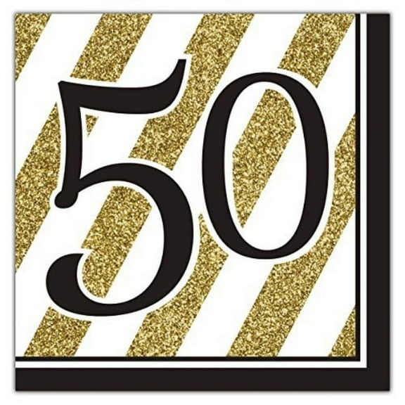 Black and Gold 50th Birthday Napkins (Set of 16)