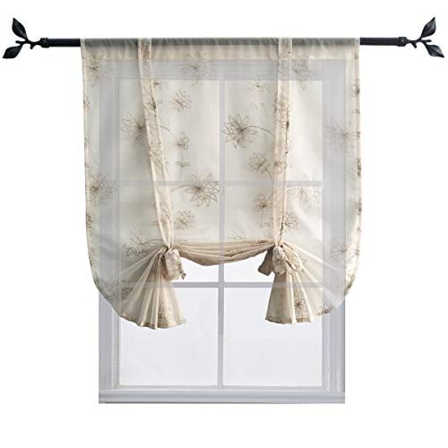 Homeyho Sheer Embroidery Kitchen Curtains Fl Tie Up For Bedroom Bathroom Rod Pocket Flower Liftable Bowknot Balloon 31 X 47 Inch Beige Com Homeyho Sheer Embroidery Kitchen, Beige Kitchen Curtains