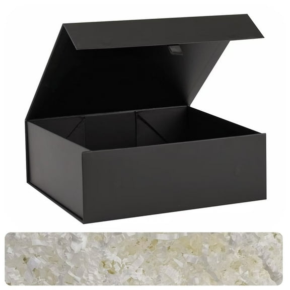 Black Gift Box for Presents with Ribbon 10.8x7.5x3.5 Inches Magnetic Closure Gift Boxes with Lids(Included Crinkle Cut Paper)