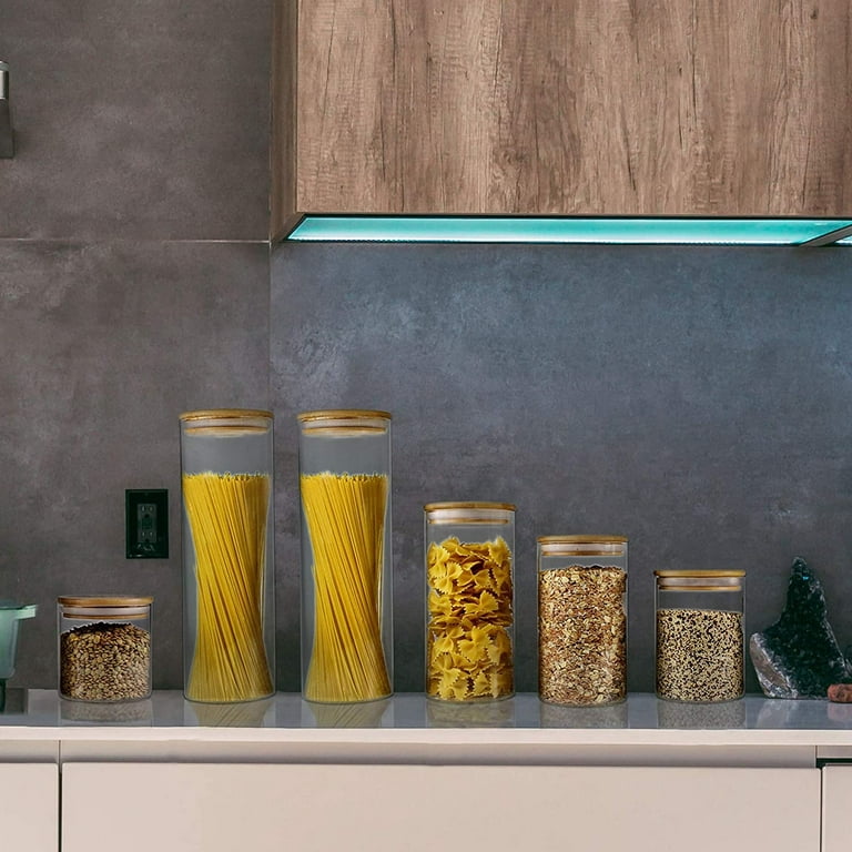 Glass Jars with Lids Urban Green, Glass Airtight Canisters Sets with Bamboo Lids, Glass Containers, Pantry Organization and Storage, Kitchen Canisters