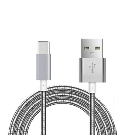 6ft Metal Silver Braided TYPE-C Cable for Google Pixel XL - HTC 10, Bolt, U11 - Huawei P10 P9 - LG G5 G6, V20 - Motorola Moto Z Droid Force Droid - Samsung Galaxy S8 S8+ - ZTE Blade X MAX
