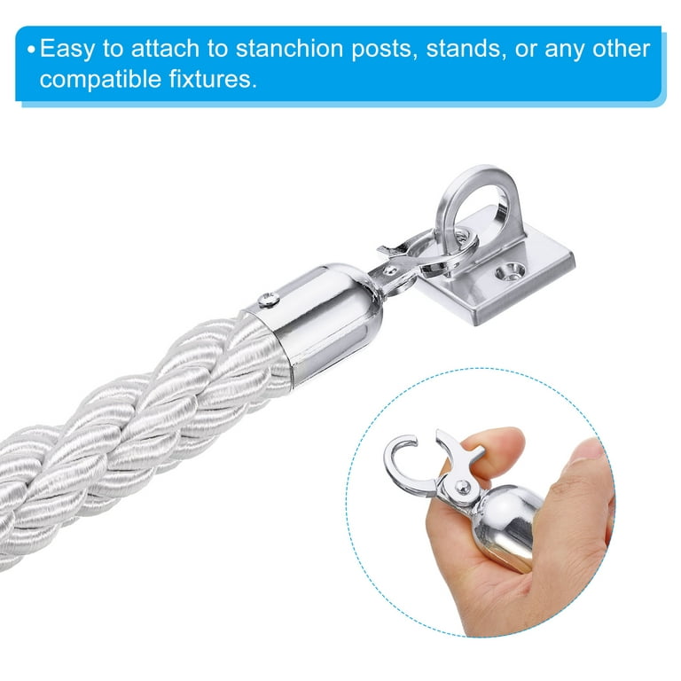 Uxcell Stanchion Rope, 2 Pack 1.5m/5ft Barrier Rope Twisted Post Ropes with Snap Hooks, White Silver, Men's