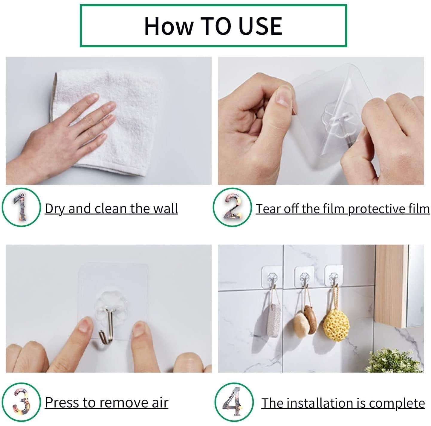 Adhesive Hooks for Hanging Heavy Duty Wall Hooks Self Adhesive Towel Coat  Hooks Waterproof Transparent Hooks for Bathroom Shower Kitchen Keys Door