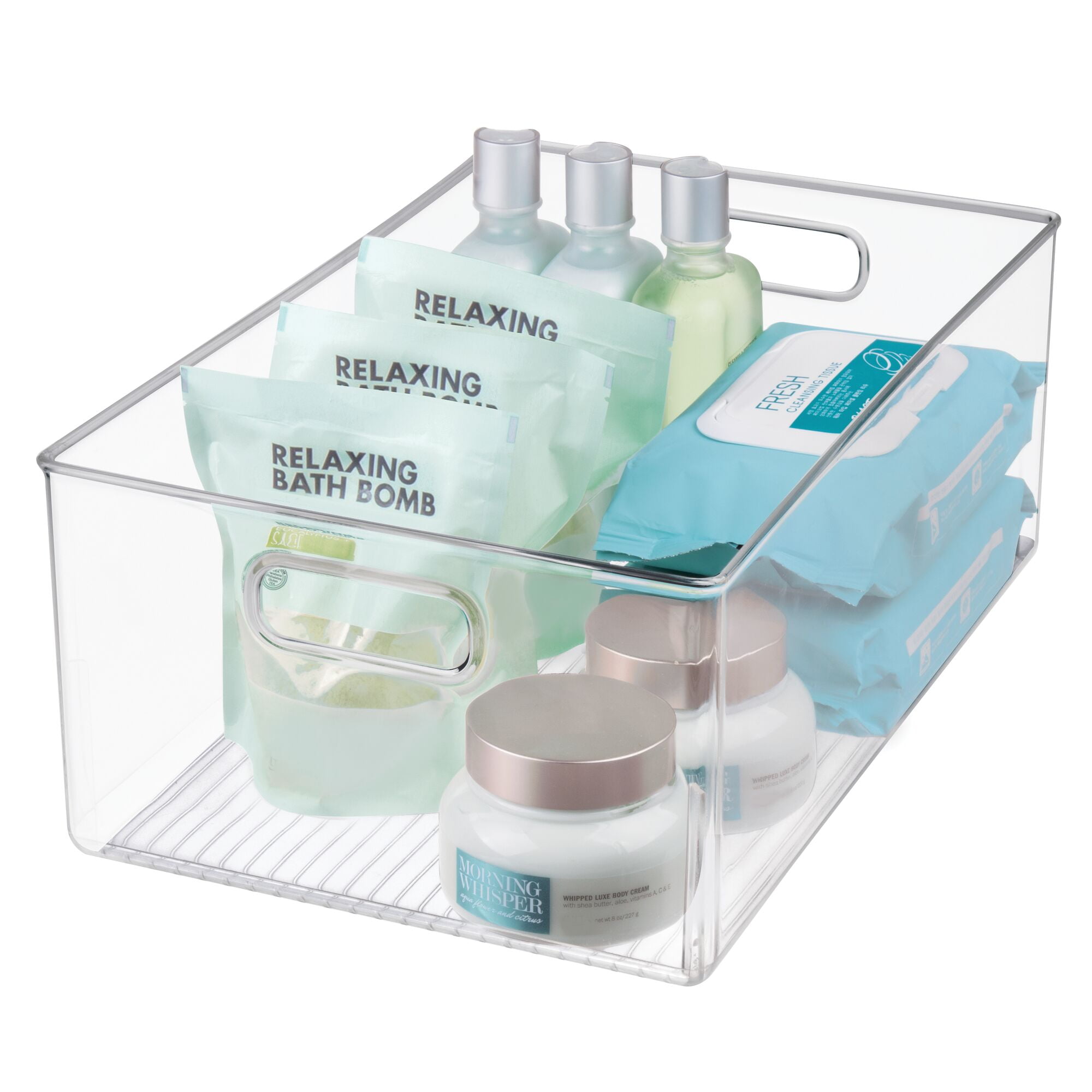 iDesign Plastic Cabinet Organizing Bin with Handles, Large, Clear