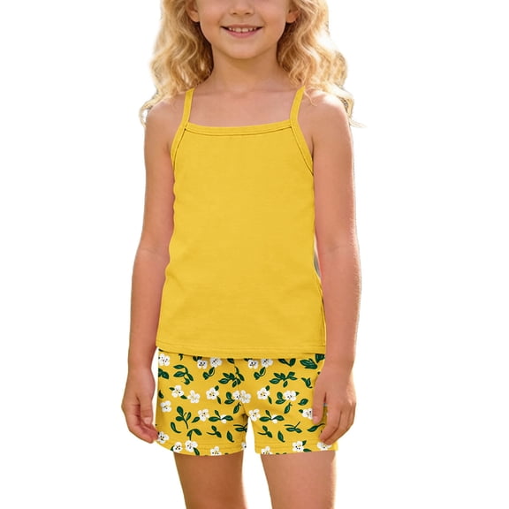 Qingpeng Girls Summer Sleeveless Tank Top and Shorts Floral Print Matching Outfit Set for Kids
