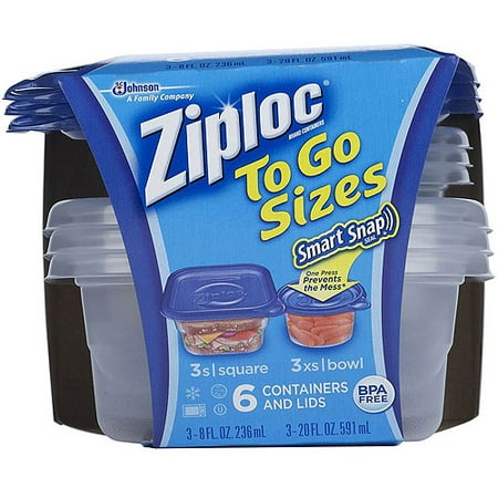 Ziploc To Go Sizes Square & Bowl Containers and Lids, 6 count
